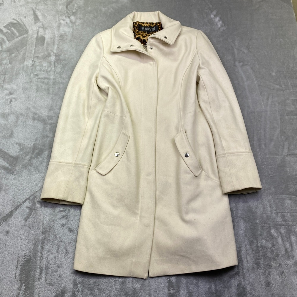 VTG MARVIN RICHARDS Cream Textured Faux Leather Button Front Coat Jacket Women S